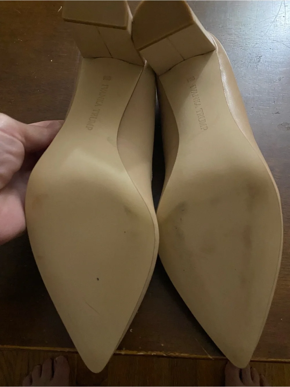Ivanka Trump Nude Pointed-Toe Leather Pumps